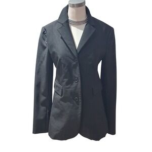 Theory Blazer Women M Black 3Button Stretch Flap Pockets Made in USA